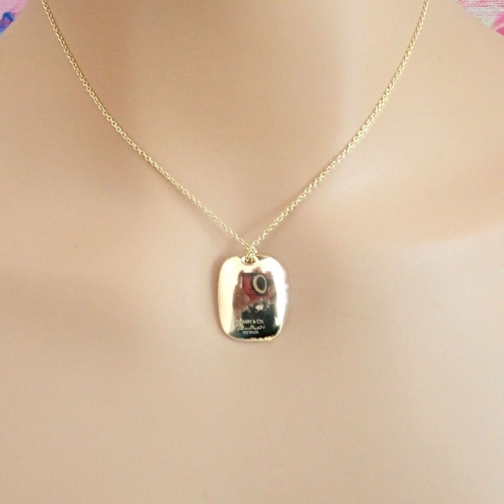 Tiffany & Co 18k Yellow Gold Rectangle Concave Disc ID Necklace - Picture 8 of 10